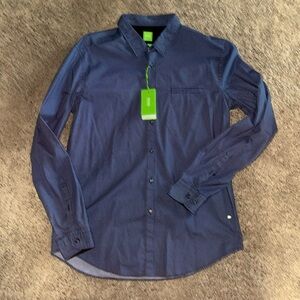 NWT navy polka dot Boss Hugo Boss casual button down size XL ( slim fit)